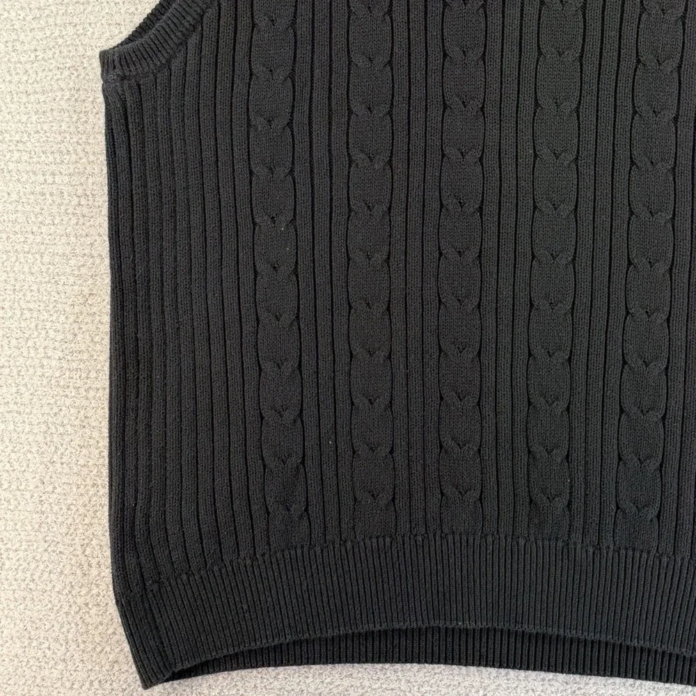 Vintage Eddie Bauer Sweater Vest Mens Large Black Cable Knit V-Neck Preppy‎